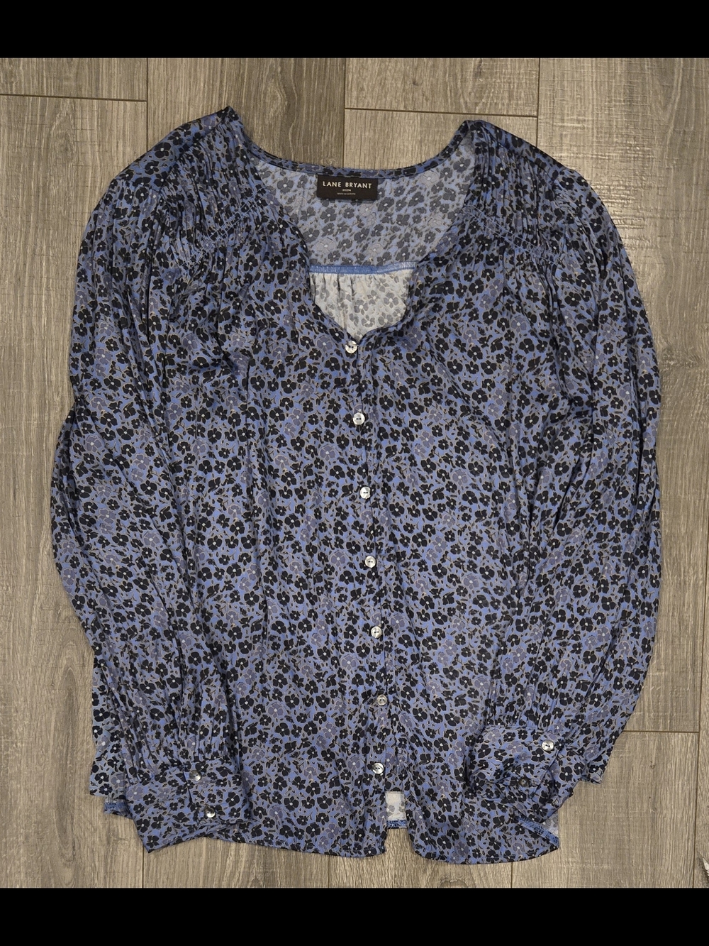 Lane Bryant Blue Floral Button-Front Blouse